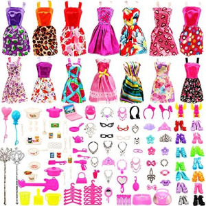 Miunana Lot 123pcs Doll Clothes Dress and Accessories Set, 15 pcs Doll Skirt + 108 pcs Doll Accessories for 11.5 Inch Dolls