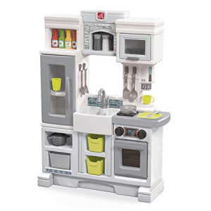 Step2 Downtown Delights Play Kitchen | Kids Kitchen Playset | Kitchen Toy with Realistic Lights & Sounds, Gray