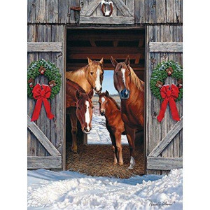 Bits and Pieces - 500 Piece Jigsaw Puzzle for Adults 18"X24" - Horse Barn Christmas - Winter Holiday Scene 500 pc Jigsaw by Artist Russell Cobane