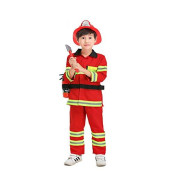 Yolsun Fireman Role Play Costume for kids, Boys' and Girls' Firefighter Dress up and Play Set (7 pcs) (2-3y, red)