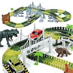 Dinosaur Toys, Create A Race Car Track Dino World with Flexible Track and 2 Cool Cars, Best Gift for Toddler Kids Boys Girls Age 3 4 5 6 7 Year Old