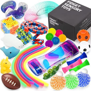 Fidget Sensory Toy Pack with Stress Balls for Kids, Teens and Adults, 60 Pack Figit Toys for Therapy Office Decor and Calm Corner Classroom, Fun Fidgeting Game for ADHD, Autism, Stress and Anxiety