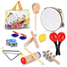 Toddler Educational & Musical Percussion for Kids & Children Instruments Set 21 Pcs  with Tambourine, Maracas, Castanets & More  Promote Fine Motor Skills, Enhance Hand to Eye Coordination,