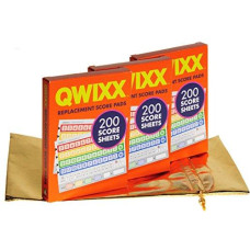 QWIXX 3 Replacement Score Pad Packs, 600 Score Sheets, Bonus Gold Metallic Cloth Drawstring Pouch, Bundled Items