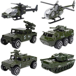 Shellvcase Diecast Military Vehicles, 6 Pack Army Toys Assorted Alloy Metal Model Cars Tank,Helicopter,Panzer,Anti-Air Vehicle Playsets Gift for Boys Kids Age 6 7 8 9 10