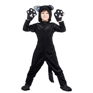 LMYOVE Kids Black Cat Costume for Boys/Girls Cosplay, Child Animal Playful Jumpsuit (Medium, Suggest Height:43-47'')