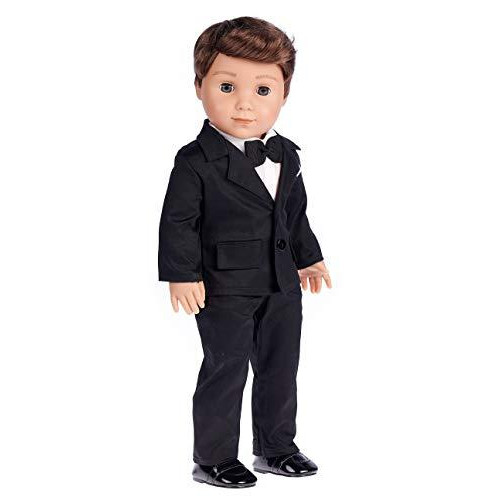 Tuxedo - 5 Piece Tuxedo Set - Clothes Fits 18 Inch Doll - Black Jacket, Pants, Belt, White Shirt and Dress Shoes (Dolls not Included)