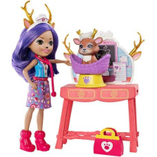 Enchantimals Caring Vet Playset with Danessa Deer Doll and Sprint Animal Figure, 6-inch Small Doll, with Check-up Table, Basket, and Smaller Doctor Accessories, Gift for 3 to 8 Year Olds