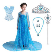 Lito Angels Toddler Girls Princess Dress Up Costumes Halloween Christmas Party Dress Gown Sequined with Accessories Size 4-5 Blue
