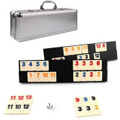 KAILE 106 Rummy Tiles Game, Rummy Cube Sets Travel Game Outlasting Color with Aluminum Case & 4 Anti-Skid Durable Trays