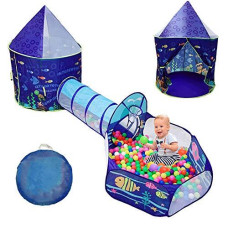 LOJETON 3pc Ocean World Kids Play Tent for Boys, Girls and Toddlers - Imaginative Toy & Gift, Indoor/Outdoor Pop Up Kids Playhouse, Lightweight, Easy to Install (Balls Not Included)