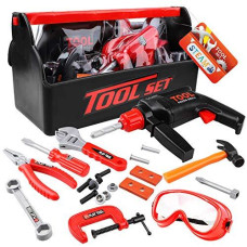 STEAM Life Kids Toddler Tool Set - Toy Tool Set with Electric Toy Drill, Toddler Tool Box, and Toy Hammer, Goggles and Power Drill - Pretend Play Toy Tools for Kids Ages 3 4 5 6 7 8 Year Old Boy