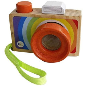 GoodPlay Cartoon Mini Wooden Camera Toy with Multi-Prism Kaleidoscope Pictures Lens Portable Camera for Children Toddlers (Carrying in The Hand)