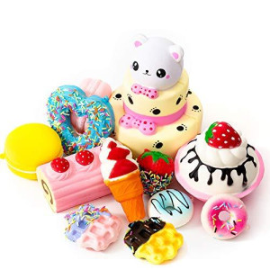 SYYISA Jumbo Squishies Slow Rising [12-Pack]: Bear Cake, Ice Cream, Donut, Macaron, Strawberry Cake, and Waffles Kawaii Soft Food Squishy Toys - Squishys are Great Sensory Toys for Kids! Comes in Mix