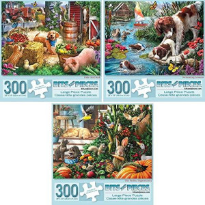 Bits and Pieces - Value Set of Three (3) 300 Piece Jigsaw Puzzles for Adults - Hide and Seek, Swimming Lessons, The Perfect Opportunity Puzzles Measure 18"X24" 300 pc Jigsaws Artist Larry Jones