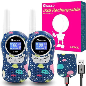 Qniglo Walkie Talkies for Kids Rechargeable with Li-ion Battey, Long Range Kids Walkie Talkies 2 Pack, Toys Walkie Talkie for Girls, Boys, Birthday Halloween Xmas Gifts, Outdoor Camping