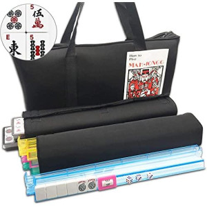 American Mahjong Game Set - Black Quilted Soft Bag 166 Premium Tiles with 4 All-in-One Rack/Pushers,100 Chips, Wind Indicator, English Manual. Easy Carry Full Size Complete Western MahJongg Set