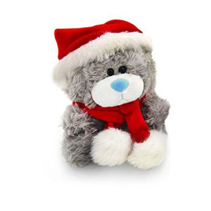 Plushland Adorable Soft and Hairy Santa Teddy Bear, Stuffed Animal -Holiday Toys - Xmas Party Favors for Kids (Christmas Qbeba Bear Gray)