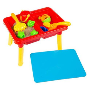 Hey! Play! Water or Sand Sensory Table with Lid and Toys - Portable Covered Activity Playset for The Beach, Backyard or Classroom
