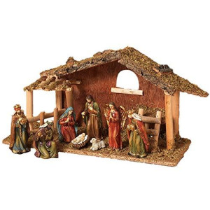 Holy Birth 9-Piece Ceramic Nativity Scene with Mossy Stable