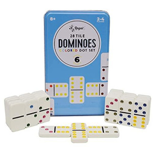 Regal Games - Double 6 Dominoes - Colored Dots Set - Fun Family-Friendly Dominoes Game - Includes 28 Tiles & Collectors Tin - Ideal for 2-4 Players Ages 8 for Kids and Adults