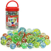 Kiddie Play 200 Glass Marbles for Kids Bulk Including 6 Shooters in Reusable Storage Box