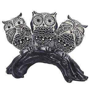 Owl Statue for Home Dcor Owls Figurine Family Set of 3 Cute Owl Figurines Black & White Sets, Zen Mood Gifts, See Hear & Speak No Evil, Nice Decoration for Home Office, Positive Vibes (White/Black)