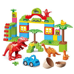 ToyVelt Dinosaur Blocks Toy 72 Piece Jurassic Era Block Set - Compatible with All Major Brands Entertaining and Educational Childrens Dinosaur Toys - for Boys & Girls Ages 3 -12 Years Old