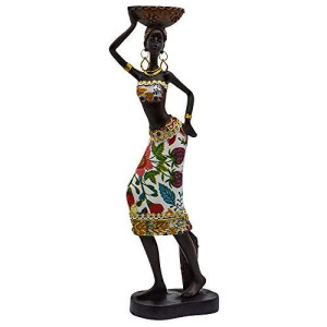 Rockin Novelty African Statue Decor African Figurine Sculpture Colorful Dress, Unique African Art - Cool African Home Dcor Art 13" Inches Tall - Flower Dress Tropical Decorative Black Figurines