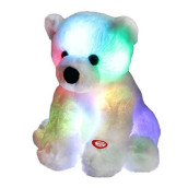 BSTAOFY Glow Polar Bear Light up Stuffed Animal LED Night Light Soft Plush Toy Adorable Birthday Christmas for Toddler Kids, White, 9.5''