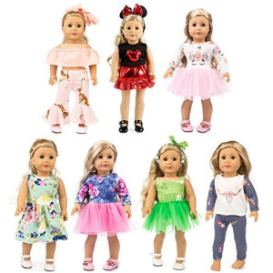 XFEYUE 7 Sets 18 inch Doll Clothes Gifts and Accessories, Mickey,Unicorn Doll Clothes Fit American18 inch Doll (XFE01)