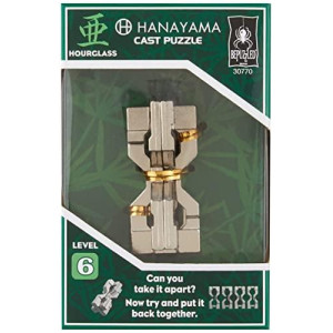 BePuzzled Hourglass Hanayama Cast Metal Brain Teaser Puzzle (Level 6) Puzzles for Kids and Adults Ages 12 and Up, Silver (30770)