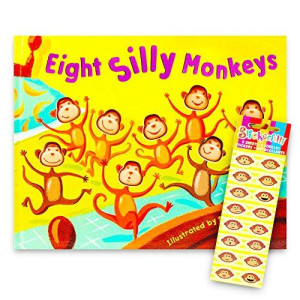 Eight Silly Monkeys Book Set for Kids Toddlers with Stickers