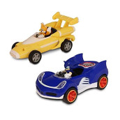 NKOK Sonic Transformed All-Stars Racing Pull Back Action: Tails and Sonic Hedgehog, Two Vehicles, Video Game Legend, No Batteries Required, Pull Back - Release - and Watch it go, Great Gift