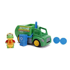 Jada Toys Ryan's World Recycling Truck with Gus The Gummy Gator Figure, 6 Feature Vehicle Green