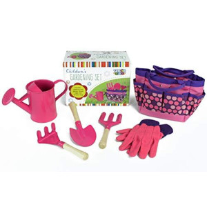 Taylor Toy Kids Gardening Set - Pink Garden Tools for Girls, Toddler & Children of All Ages - Gloves, Water Can, Shovel, Rake, & Tool Belt - Flower Garden Building Kit - Outdoor Toys