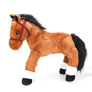 Plushland 14 Inches Soft Brown and Black Horse Stuffed Animal Toy Gift for Baby Boys Girl Holidays Birthday Christmas Halloween Thanksgiving Back to School ADHD Autism Handmade Present Sleep Companion