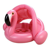 Baby Pool Float with Canopy,Flamingo Inflatable Swimming Ring,Infant Pool Floaties Swimming Pool Sunshade Toys for Baby Girls Boys Toddlers Pink