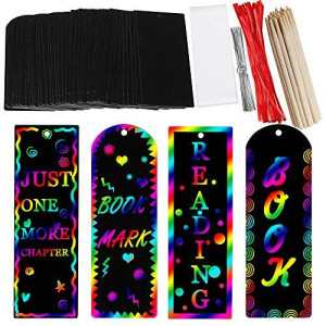 Supla 36 Set 2 Style Magic Scratch Rainbow Bookmarks Making Kit for Kids Students Party Favor Scratch Paper DIY Bookmarks Bulk with Scratching Tools Satin Ribbons for Classroom Activities