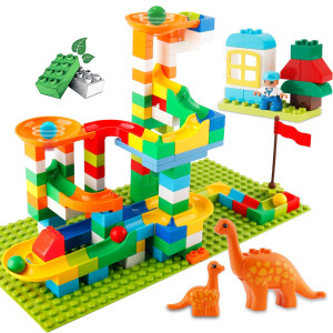 Marble Run Building Blocks, 145 PcS classic Big Blocks STEM Toy Bricks Set Kids Race Track compatible with All Major Brands Bulk Bricks Set for Boys girls Toddler Age 3,4,5,6,7,8+
