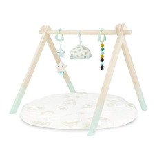B. toys  Wooden Baby Play Gym  Activity Mat  Starry Sky  3 Hanging Sensory Toys  Organic Cotton  Natural Wood  Babies, Infants