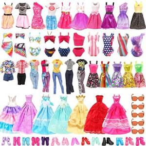 BARWA 35 Pack Doll Clothes and Accessories 5 PCS Fashion Dresses 3 PCS Gown Dresses 3 Bikini Swimsuits 5 Outfits 10 Shoes 5 Glasses for 11.5 inch Doll