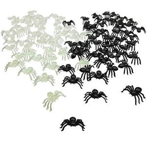 Bilipala Realistic Small Plastic Spider Toys of Black and Glow in The Dark for Scary Prank Props Halloween Decor Supplies, 100 Counts