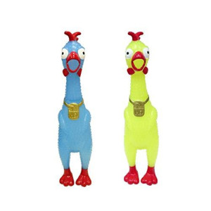 Animolds Squeeze Me Glow in The Dark Rubber Chicken Toy | Screaming Rubber Chickens for Kids | Novelty Squeaky Toy Chicken 2-Pack (Random Colors)