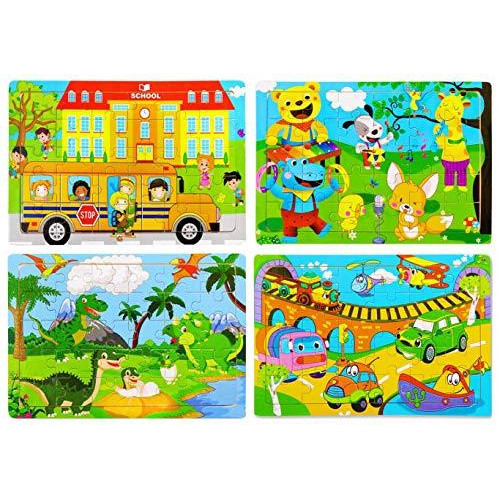 Wooden Jigsaw Puzzles Set for Kids Age 3-8 Year Old 30 Piece Colorful Wooden Puzzles for Toddler Children Learning Educational Puzzles Toys for Boys and Girls (4 Puzzles)