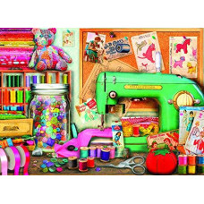 Bits and Pieces - 500 Piece Jigsaw Puzzle for Adults 18" X 24" - The Sewing Desk - Crafts Yarn Bear Patches Art Home 500 pc Jigsaw by Artist Aimee Stewart