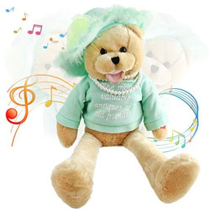 Houwsbaby Musical Teddy Bear with Pearl Sings Thats What Friends are for Interactive Stuffed Animal Shaking Head Animated Plush Toy Gift for Kids Toddlers Mother's Day Birthday, 20'' (Green)