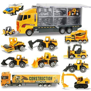 Joyfia Toys for Boys, 11 in 1 Engineering Die-cast Construction Car Toddler Toys, Excavator Dumper Bulldozer, Kids Transport Carrier Truck Vehicles Gifts for Age 3 4 5 6 7 Year Old Boys