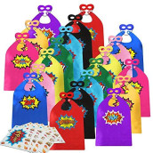 ADJOY Kids Superhero Capes and Masks 24 Sets Pack with Large Stickers - Superhero Themed Birthday Party Capes