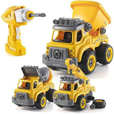 Top Race Take Apart Truck with Battery Powered Drill - Heavy Duty 3-in-1 Stem Toys Toy Truck with Drill and Remote Control - Easy to Assemble Take Apart Toys for Kids (3 Year Old Boy Toys)